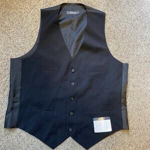 Kenneth Cole Reaction Men's Black Pinstriped Suit Vest Tuxedo Office Formal 42L